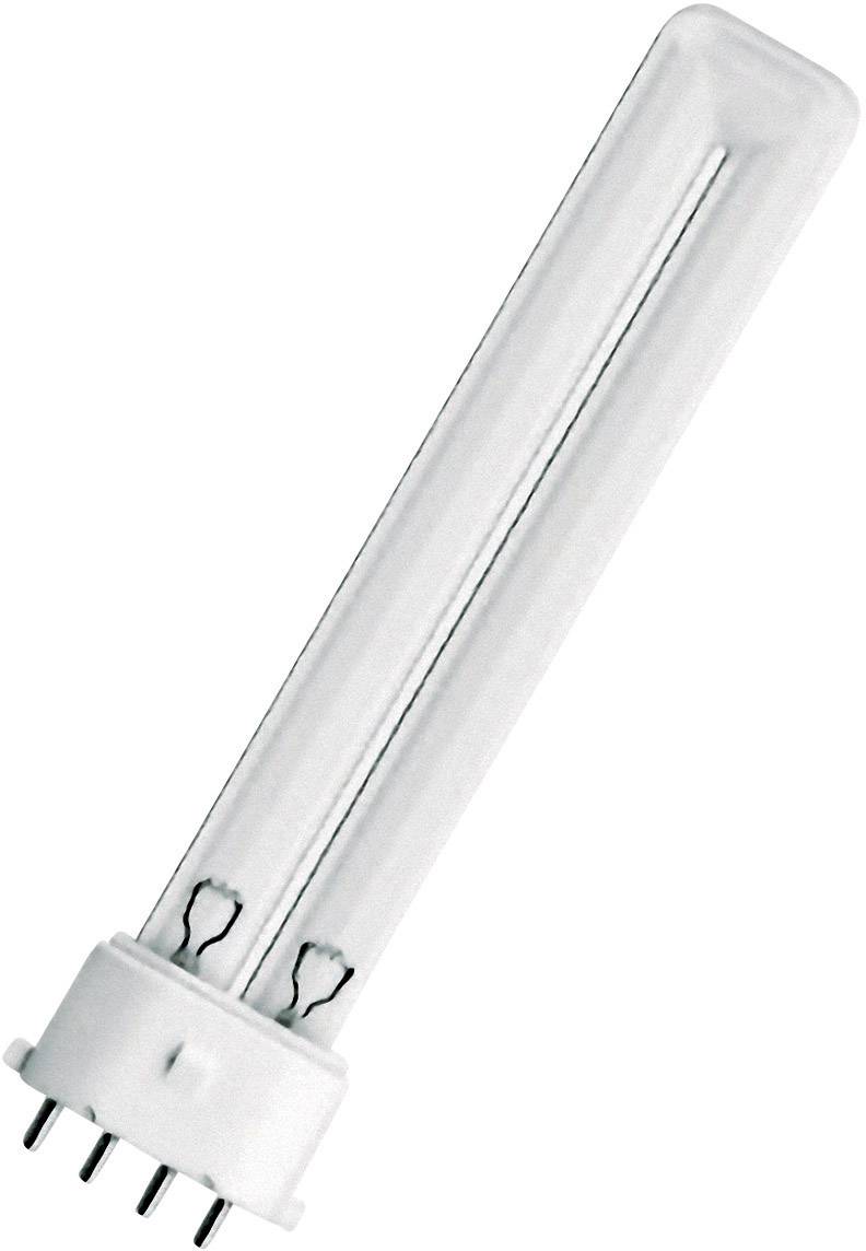 Energibesparende lampe med fire stikben og et smalt, buet glassrør, egnet til energieffektive belysningsløsninger.