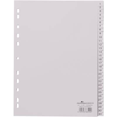 Kalenderregister med tal fra 1 til 31 til højre. Hvid, hullet side med minimalistisk design, egnet til mappe eller bogkalender.