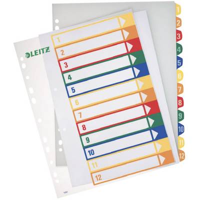 Leitz 12940000 Register A4 , Overbredde 1-12 Polypropylen Flerfarvet 12 registerblade kan mærkes via PC 12940000