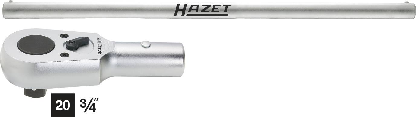 HAZET forlængelsesstang og skraldhoved i metalfinish. Størrelse 20 3/4 tommer.