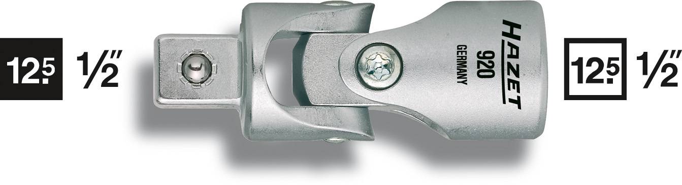 Adapter fra Hazet, model 920, i metal. Konverterer 12,5 mm (1/2 tomme) drev til 12,5 mm (1/2 tomme) firkant.