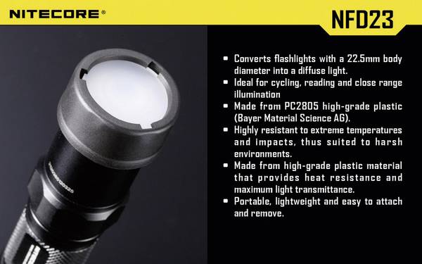 NiteCore NITNFD23 Diffuser   MT1A, MT2A, MT1C og lommelygter med dia. 23 mm