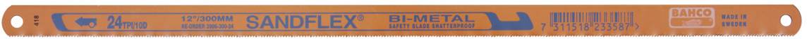 'Sandflex Bi-Metal' savklinge fra Bahco, 24 tænder pr. tomme, egnet til metal med blankt orange design.