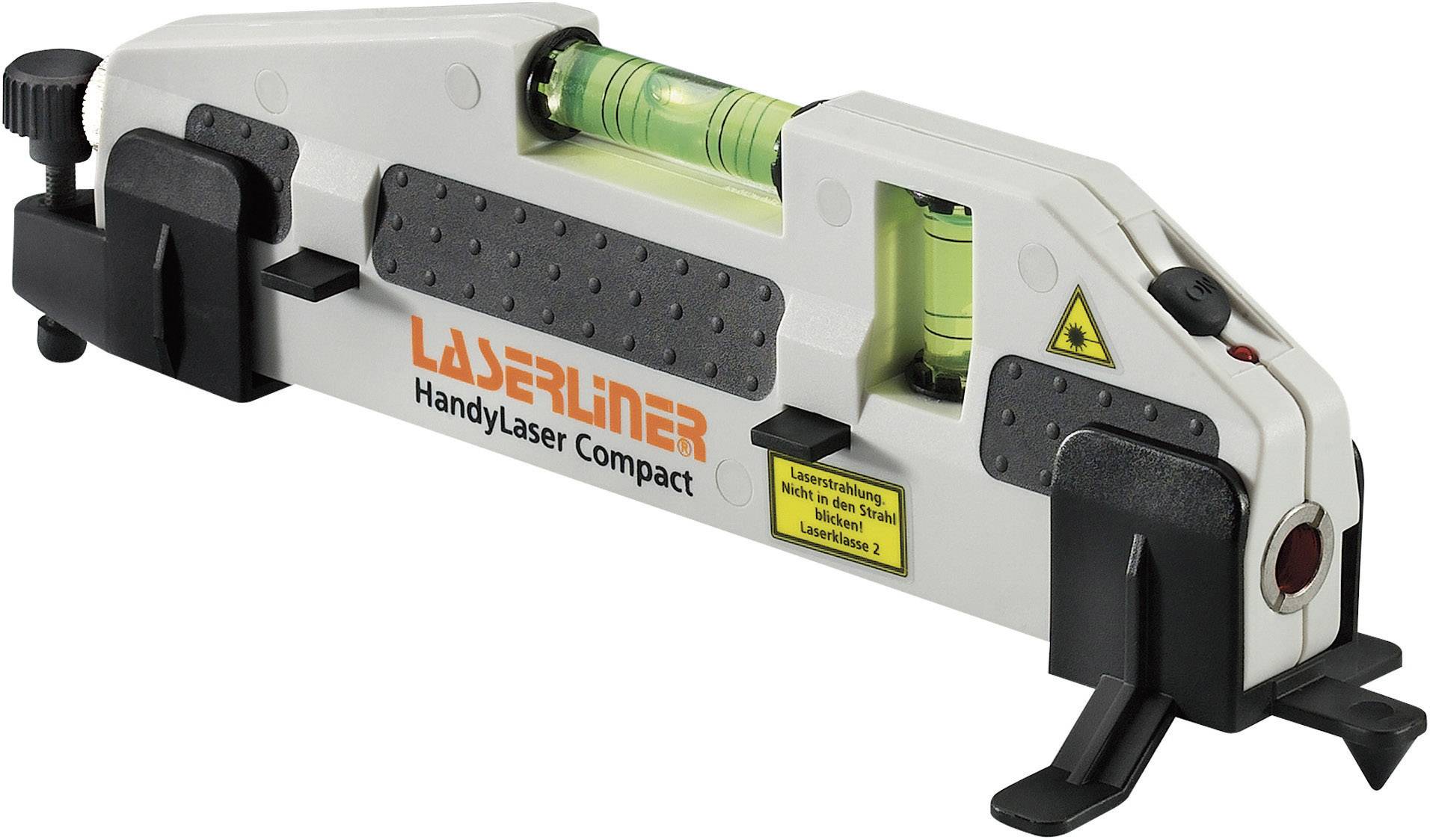 Vandniveau og lasermåleværktøj kombineret; viser klar, grøn væskeniveau og rød laserstrålsudgang.