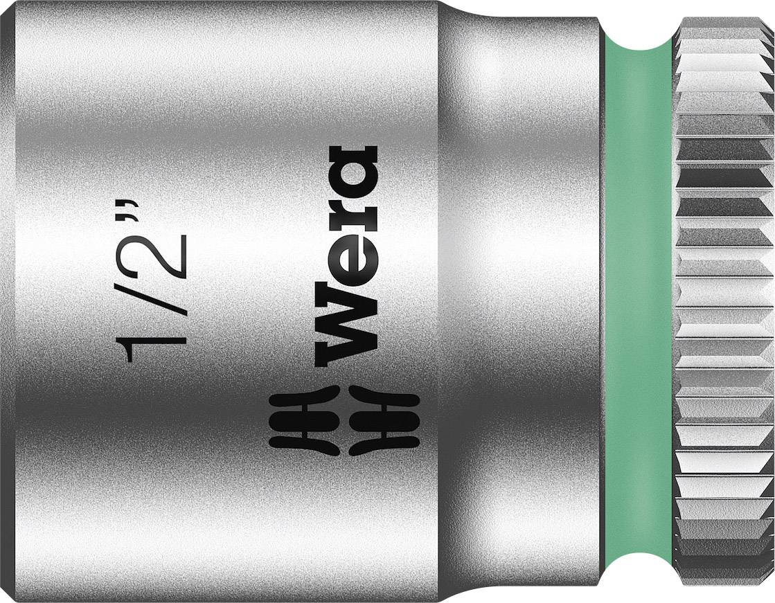 Metallic topnøgle med '1/2"' mærkning og grøn ring. Mærkenavnet 'Wera' er synligt.