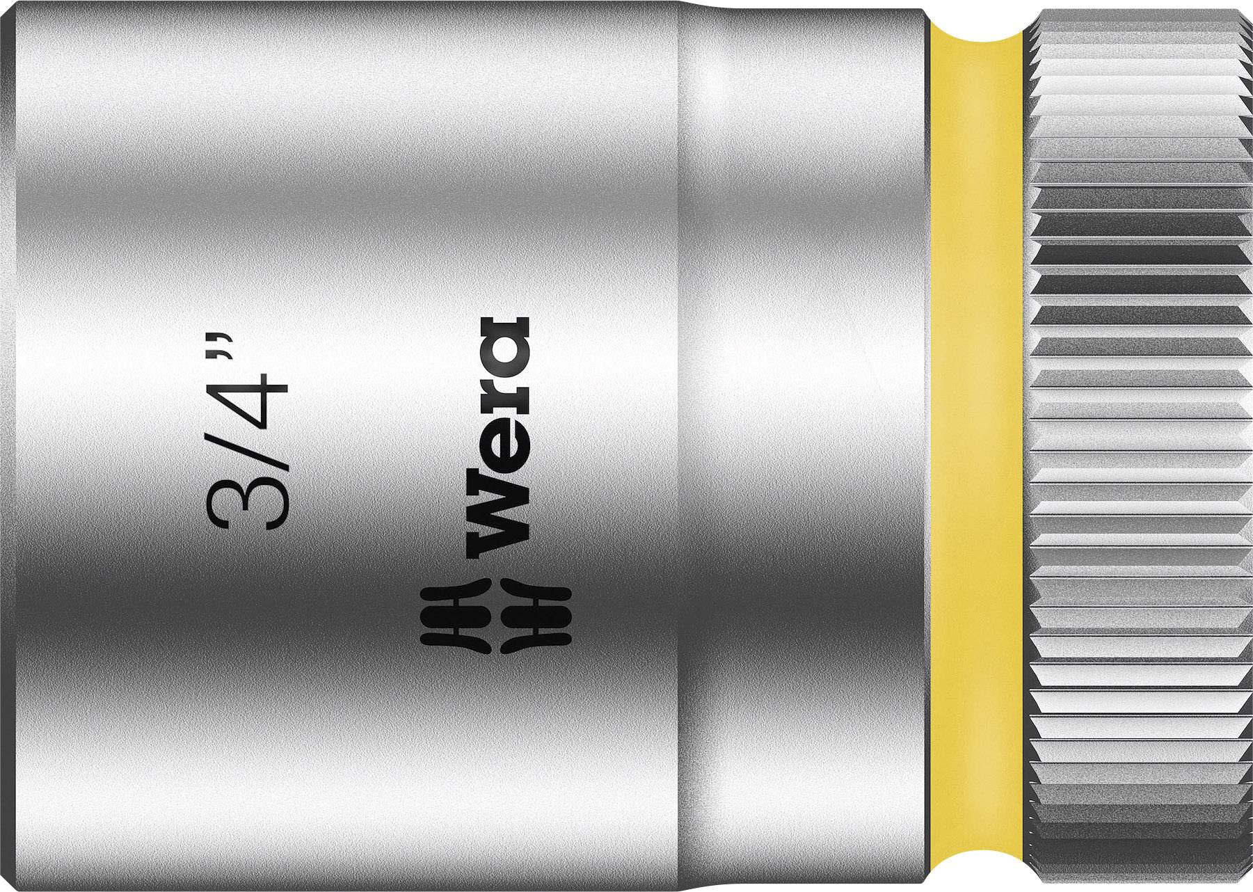 Stikdyse fra Wera, størrelse 3/4 tomme, i metal med gul ring.