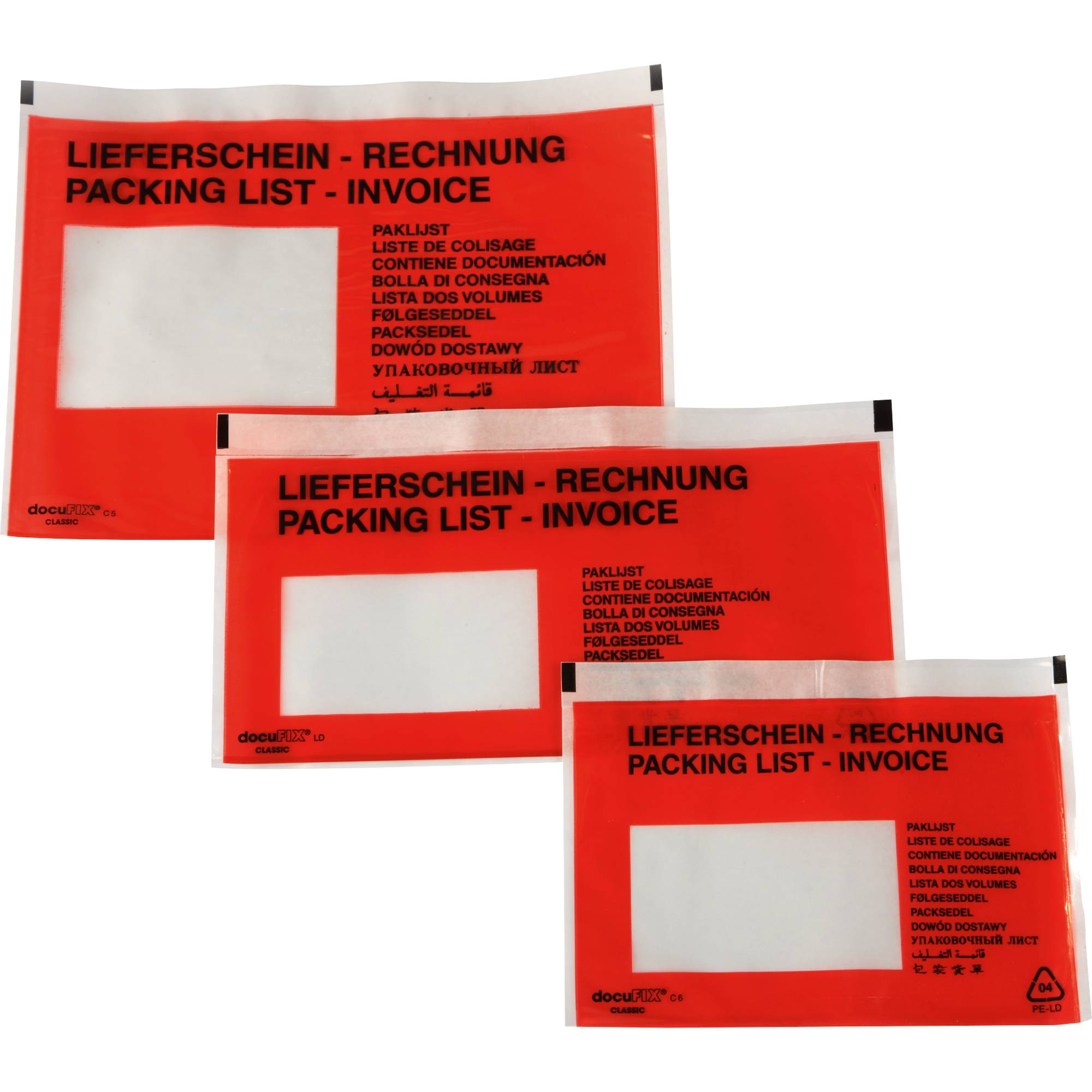 Dokumententaschen DIN Lang Rot - 250 Stück Mit Selbstklebung