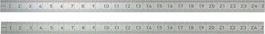 To metallineraler ligger parallelt ved siden af hinanden. Begge har en skala fra 0 til 30 centimeter med millimeter-markeringer.