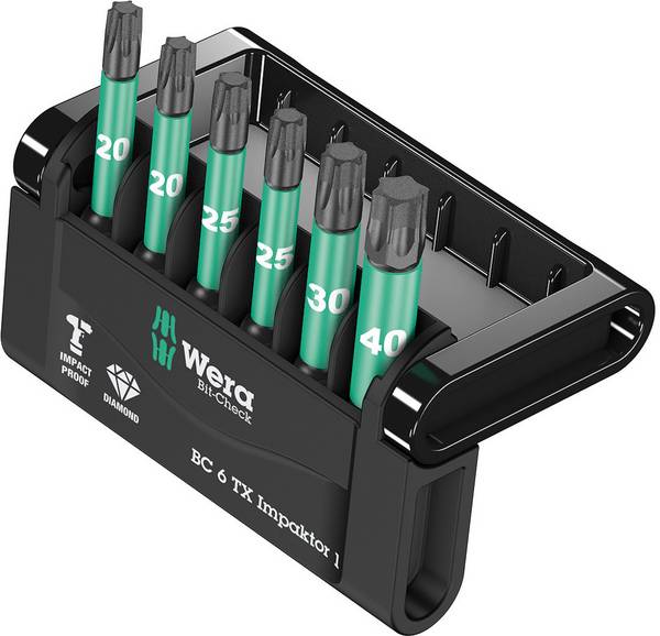 Wera Mini-Check Impaktor 2 05057693001 Bitsæt 6 dele Indvendig-TORX Impaktor-teknologi