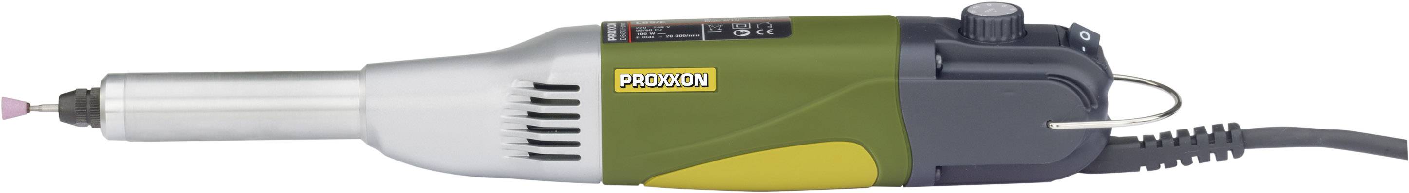 Elektrisk Proxxon-motor med grønt hus og sølvspids, velegnet til finmekanisk eller håndværksmæssigt arbejde.