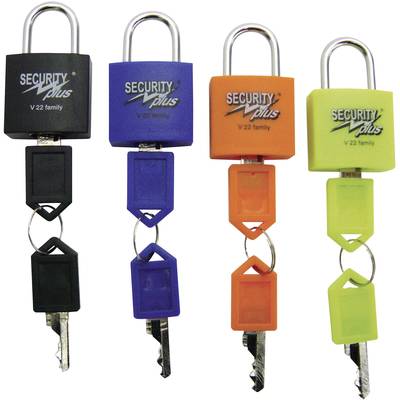Security Plus V 22-4 Hængelås Sæt med 4 stk. Neongul, Blå , Orange, Sort Nøglelås