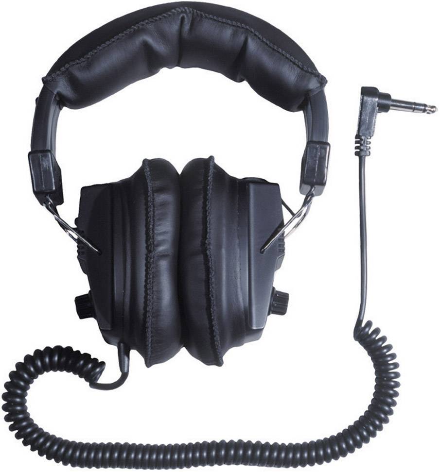 Sort, polstret over-ear-hovedtelefon med spiralkabel og 3,5 mm stik. Perfekt til studie- eller hjemmebrug.