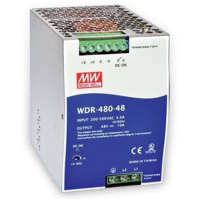   Mean Well  WDR-480-48  Strømforsyning til DIN-skinne (DIN-rail)    48 V/DC  10 A  480 W  Antal udgange:1 x    Indhold 