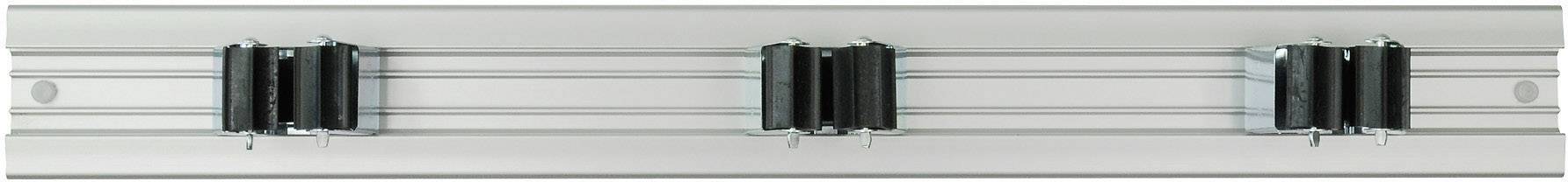 Metalskinner med tre sorte clips, jævnt fordelt, på hvid baggrund.