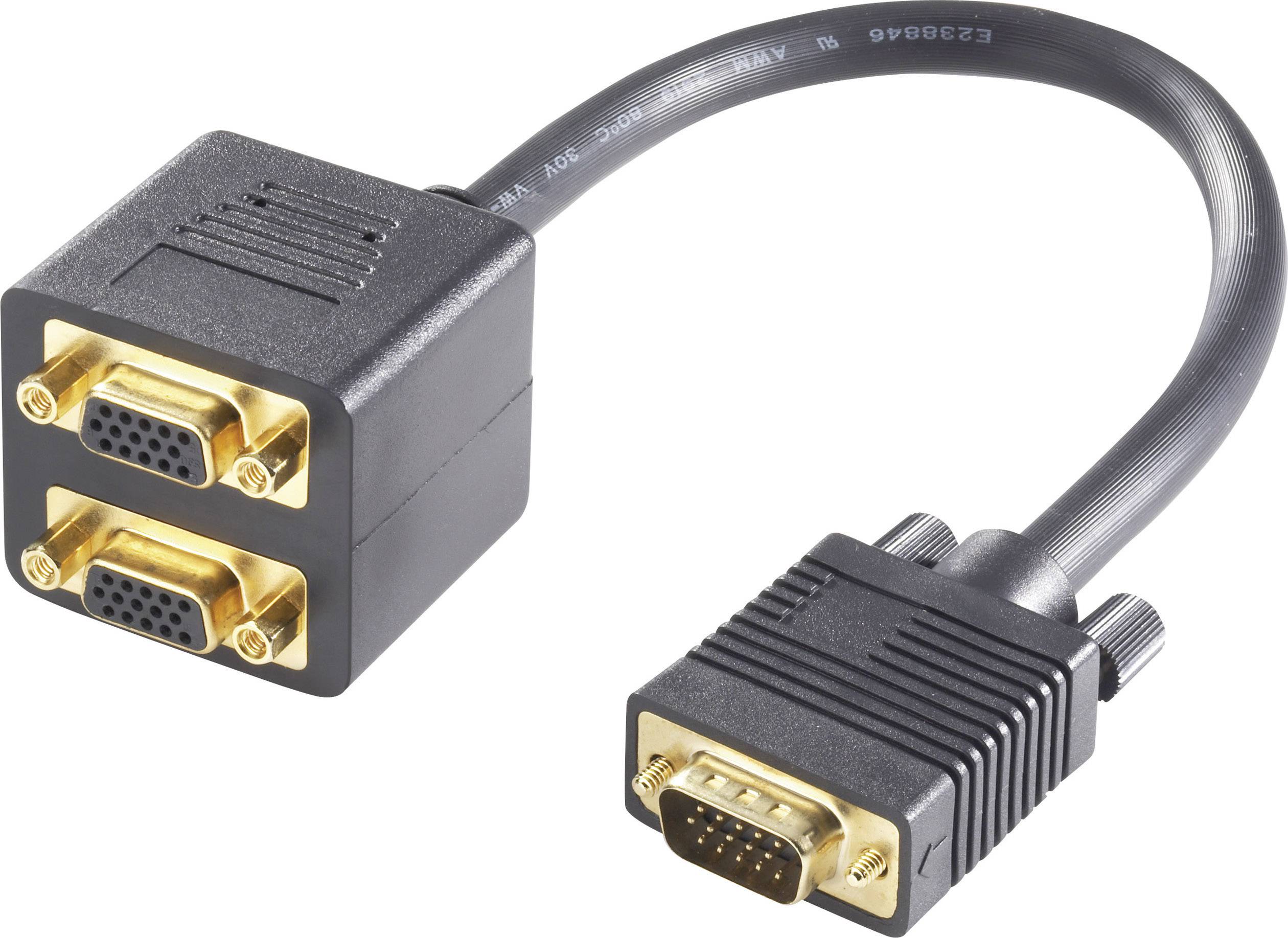 973733 VGA Y-adapter [1x VGA-stik - 2x VGA-tilslutning] Sort forgyldte stik 0.20 m