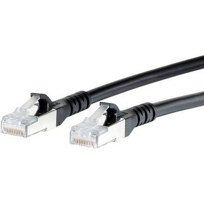 To Ethernet-kabler med RJ-45-stik, en sort og en sølvfarvet, ligger ved siden af hinanden på en hvid baggrund.