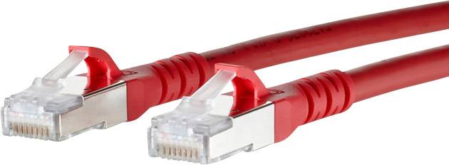To rød Ethernet-kabler med RJ45-stik, der ligger ved siden af hinanden.