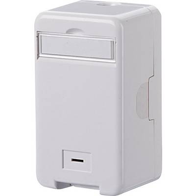 En hvid, rektangulær elektronisk enhed med en USB-port i bunden. Den kunne bruges til strømforsyning eller opladning.