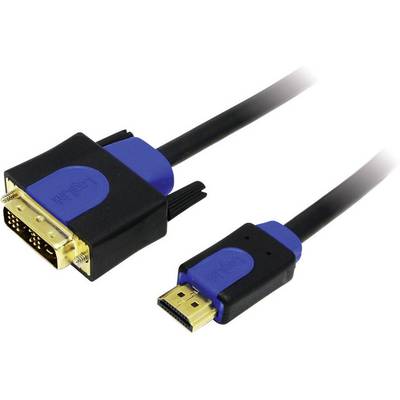 Et DVI-til-HDMI-kabel, bestående af en DVI-stik til venstre og en HDMI-stik til højre, på hvid baggrund.