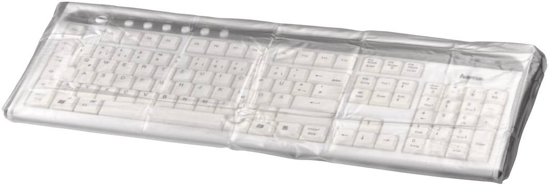 Et hvidt tastatur dækket af et gennemsigtigt cover, som yder beskyttelse mod støv og væsker.