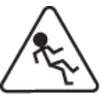Advarselsskilt: Pas på glat overflade. Piktogram af en person, der falder.