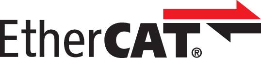 Billedet viser EtherCAT-logoet, som består af ordet 'EtherCAT' med en blå pil oven over.