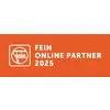 'Orangens logo med hvid skrift: FEIN Online Partner 2025'