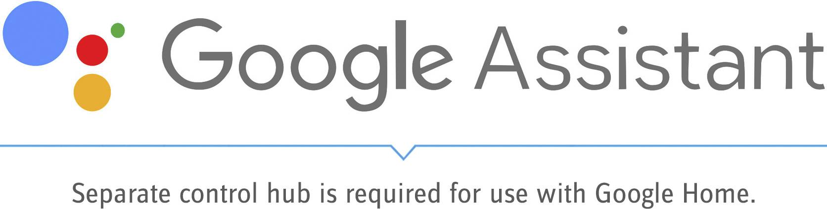 Logo for Google Assistant med teksten 'Separat basisstation påkrævet til brug med Google Home'.