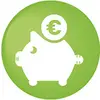 Et hvidt sparegris med et Euro-tegn øverst på en grøn baggrund. Symboliserer opsparing eller økonomiske anliggender.