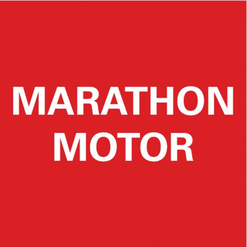 Rød baggrund med hvid tekst 'MARATHON MOTOR'.