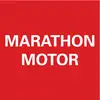 Rød baggrund med hvid tekst 'MARATHON MOTOR'.