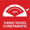 Et hvidt omdrejningstæller på rød baggrund viser 'rpm'. Nedenunder teksten 'VARIO TACHO CONSTAMATIC'.