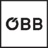 Et sort kvadrat med et stiliseret, hvidt ÖBB-logo i midten.