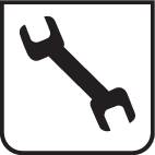 Et enkelt, stiliseret symbol af en skruenøgle på hvid baggrund, som typisk repræsenterer indstillinger eller værktøjer.