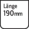 'Længde 190 mm' står med sort tekst på hvid baggrund.
