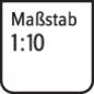 'Målestok 1:10' er skrevet med sort på en hvid baggrund.