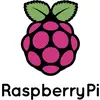 Logo med et hindbær og to grønne blade øverst. Nedenunder står teksten 'Raspberry Pi'.
