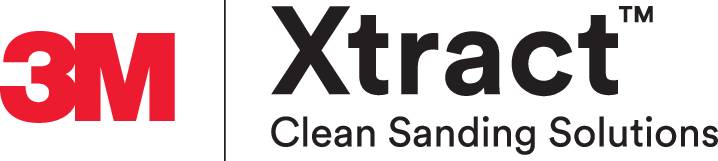 '3M Xtrac Clean Sanding Solutions' logo, turkisfarvet '3M'-logo til venstre, hvid tekst på højre side.