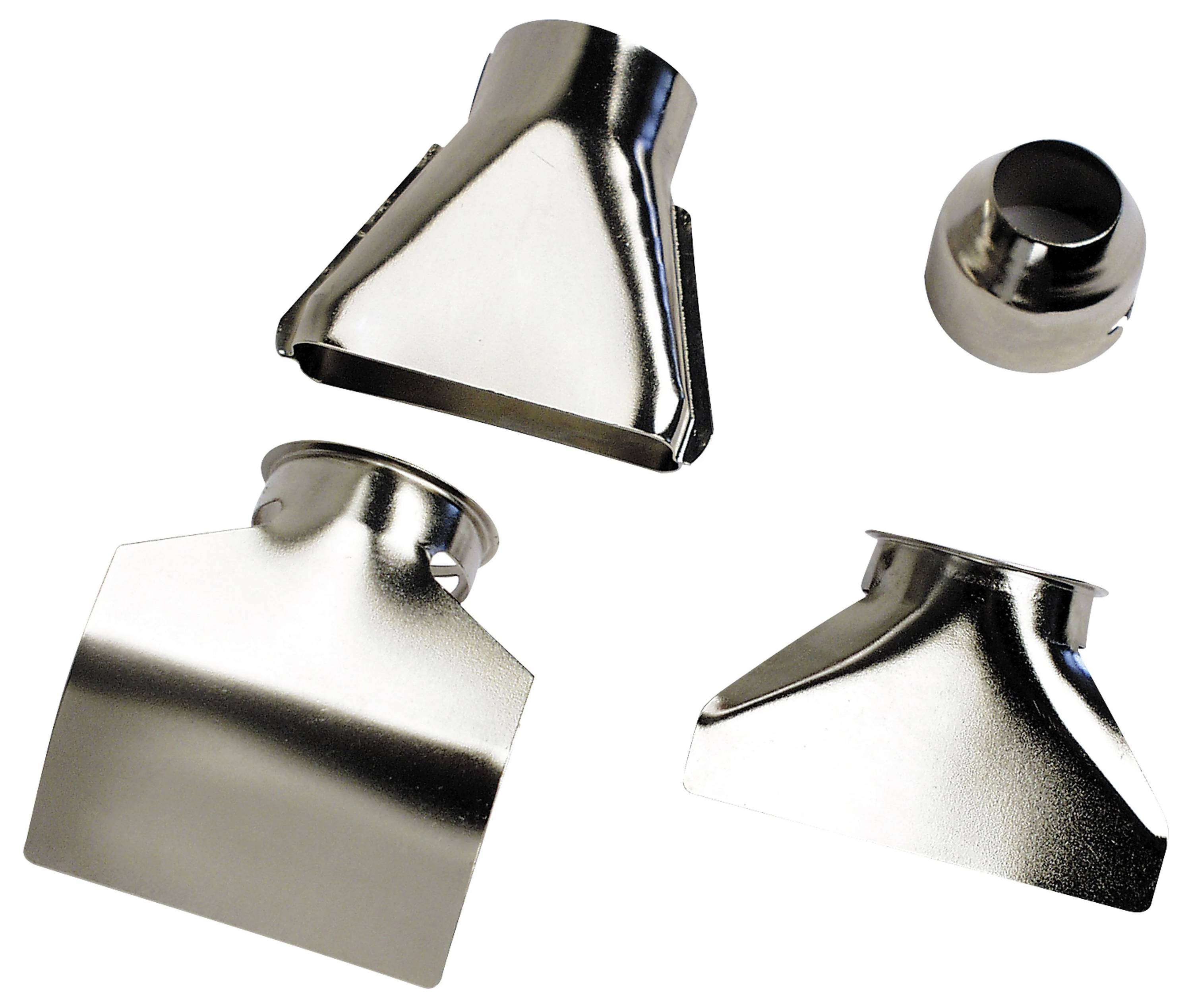 Verschiedene metallische Düsenaufsätze für Heißluftgebläse, die für unterschiedliche Anwendungen verwendet werden können.