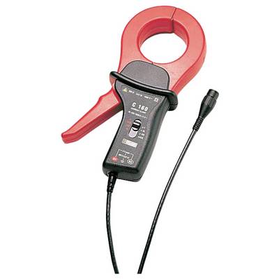 Ein roter Strommesszangen-Amperemeter mit Kabel, geeignet zur Messung von elektrischen Strömen.