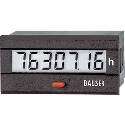 Digitaler Betriebsstundenzähler mit Anzeige '76307.16 h' und rotem Knopf, beschriftet mit 'BAUSER'.