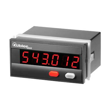 Kübler Elektronischer Digitalzähler mit rotem SiebenSegment-Display, das 543.012 anzeigt, und zwei vorderen Tasten