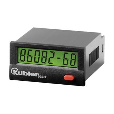 Digitale Kübler-Zähleranzeige mit der Anzeige „86082-68" auf einem grünen Bildschirm, mit einem roten Knopf an der Vorderseite.