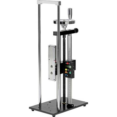 Manuelle Kurbelpresse mit vertikalem Spindelantrieb und präziser Skala, für Labortests und Materialprüfungen geeignet.