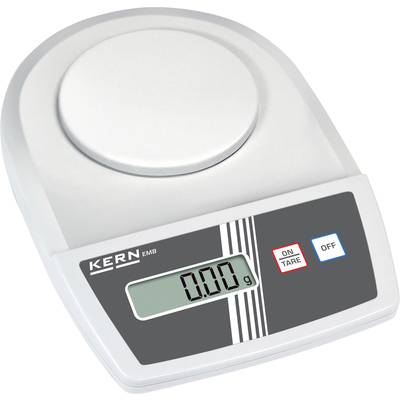 Elektronische Waage mit digitalem Display, zeigt '0,00 g' an. Zwei Schaltflächen: 'ON TARE' und 'OFF'. Gehäuse in Weiß.