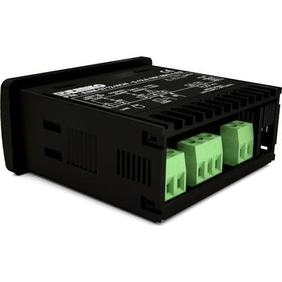 Ein schwarzes elektronisches Gerät, das zur Steuerung von Prozessen in industriellen Anwendungen genutzt wird. Enthält grüne Anschlussklemmen.