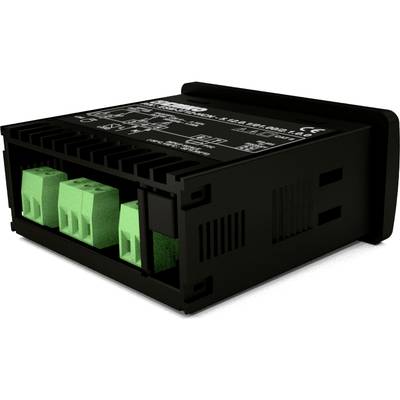 Ein elektronisches Gerät in Schwarz mit grünen Anschlüssen, verwendet für elektrische Verdrahtung. Marken- und Modellinformationen sind oben erkennbar.