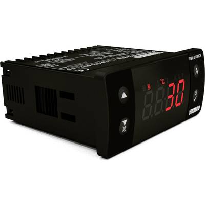 Ein digitaler Temperaturregler mit LED-Anzeige zeigt '30°C'. Das Gerät hat Tasten für Einstellungen und eine kompakte schwarze Bauform.