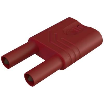 Ein roter zweipoliger Stecker mit parallelen Stiften, geeignet für elektronische Verbindungen.