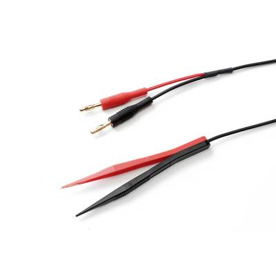 Rote und schwarze Prüfspitzen mit Bananensteckern. Sie werden häufig verwendet, um elektrische Schaltungen oder Bauteile zu testen.